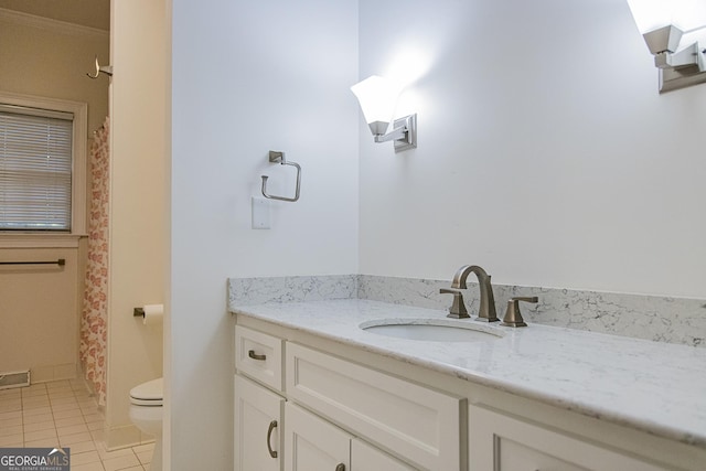 15 Westover Dr SW, Rome, GA 30165 - bathroom with toilet, vanity, tile patterned flooring, and curtained shower