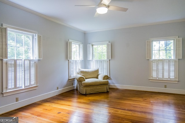 15 Westover Dr SW, Rome, GA 30165 - living area with plenty of natural light, crown molding, hardwood / wood-style flooring, and a ceiling fan