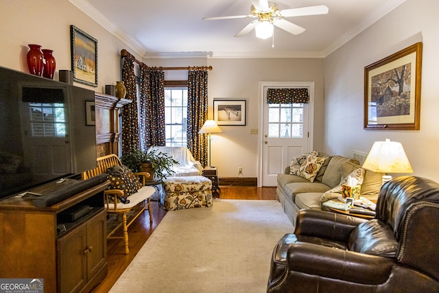 15 Westover Dr SW, Rome, GA 30165 - living area with dark wood-style flooring, a ceiling fan, and ornamental molding