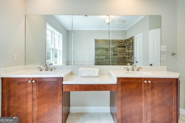 3641 Ridge Towne Dr, Duluth, GA 30096 - bathroom with vanity, tile patterned flooring, and ornamental molding