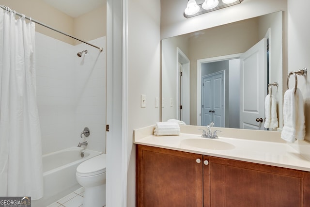 3641 Ridge Towne Dr, Duluth, GA 30096 - full bath with shower / tub combo with curtain, vanity, and tile patterned flooring