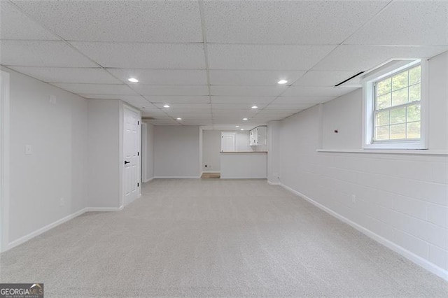 1706 Brandon Lee Way, Marietta, GA 30008 - basement featuring light carpet, recessed lighting, a paneled ceiling, and baseboards