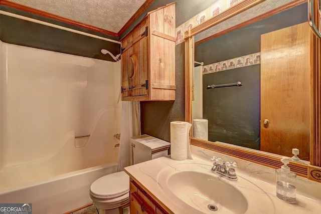 3452 Monica Ln SW, Conyers, GA 30094 - bathroom with toilet, vanity, bathing tub / shower combination, and crown molding