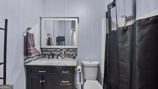 1 Donley Dr NW, Rome, GA 30165 - full bathroom featuring vanity, tasteful backsplash, toilet, and a shower with shower curtain