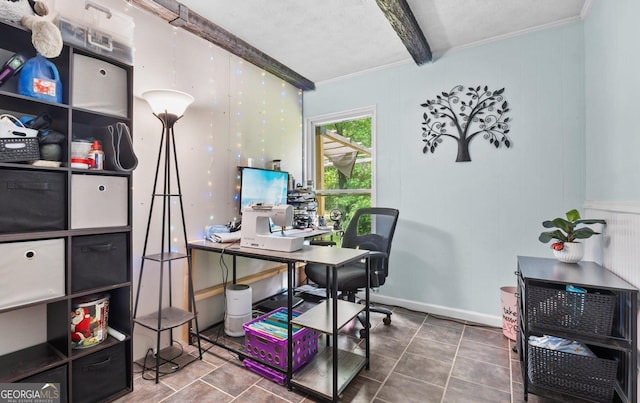 1 Donley Dr NW, Rome, GA 30165 - office area featuring beamed ceiling, crown molding, and a textured ceiling