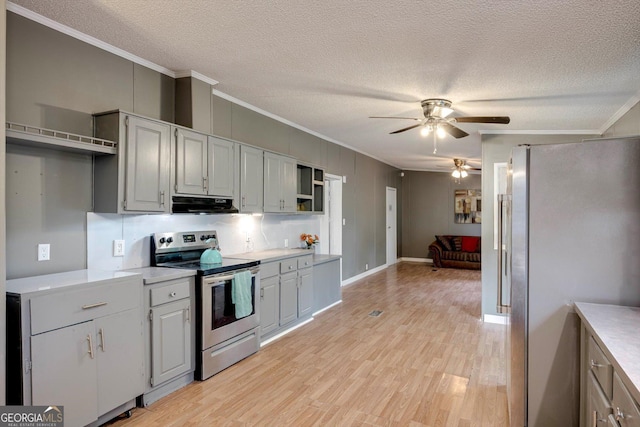4040 US Highway 25 N, Hephzibah, GA 30815 - kitchen with appliances with stainless steel finishes, ornamental molding, ceiling fan, extractor fan, and a textured ceiling