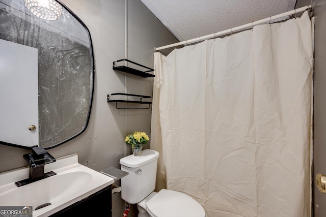 4040 US Highway 25 N, Hephzibah, GA 30815 - full bathroom featuring a textured ceiling, vanity, toilet, and a shower with curtain