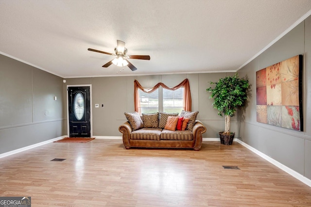4040 US Highway 25 N, Hephzibah, GA 30815 - living area with crown molding, a ceiling fan, light wood finished floors, and a textured ceiling