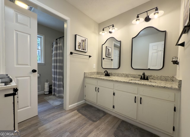 253 Yonah Valley Rd, Cleveland, GA 30528 - full bath featuring wood finished floors, double vanity, and baseboards