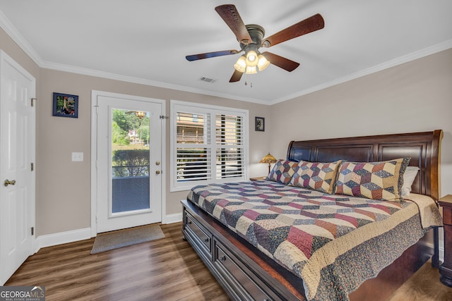 26-105 Midway Street Unit #108But Door #105, Helen, GA 30545 - bedroom featuring access to exterior, crown molding, wood finished floors, baseboards, and ceiling fan