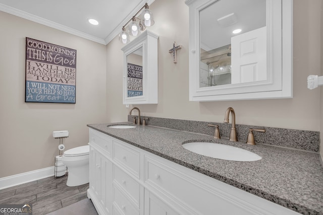 26-105 Midway Street Unit #108But Door #105, Helen, GA 30545 - bathroom featuring toilet, double vanity, ornamental molding, a shower, and baseboards