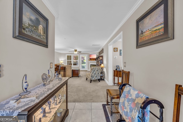 26-105 Midway Street Unit #108But Door #105, Helen, GA 30545 - hall featuring light colored carpet, ornamental molding, and light tile patterned floors