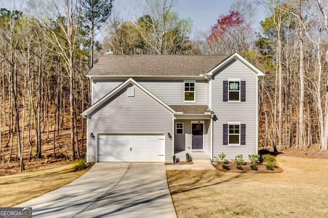 407 Shoals Trl, Dallas, GA 30132 - traditional-style home featuring driveway, a shingled roof, a front yard, and an attached garage