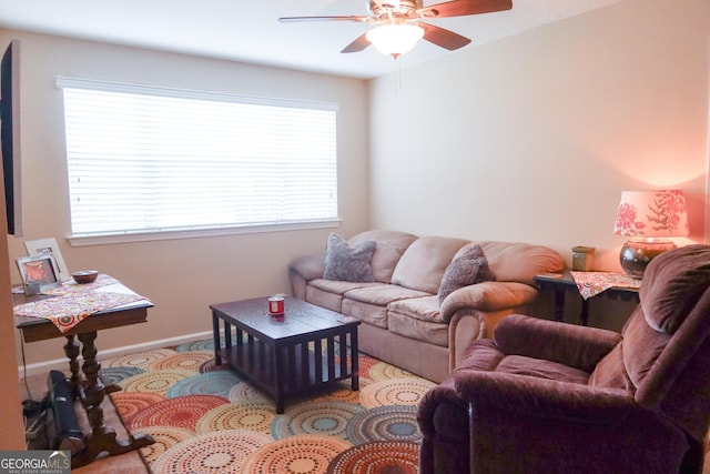 521 Lake Jordan Blvd W, Kingsland, GA 31548 - living room featuring a ceiling fan and baseboards