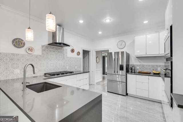 3250 Cobbs Farm Trl NW, Marietta, GA 30064 - kitchen featuring appliances with stainless steel finishes, wall chimney exhaust hood, a sink, modern cabinets, and white cabinetry