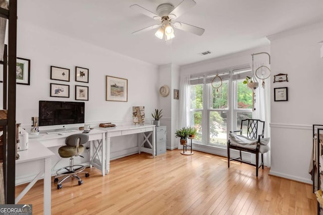 3250 Cobbs Farm Trl NW, Marietta, GA 30064 - home office featuring ceiling fan, wood-type flooring, and baseboards