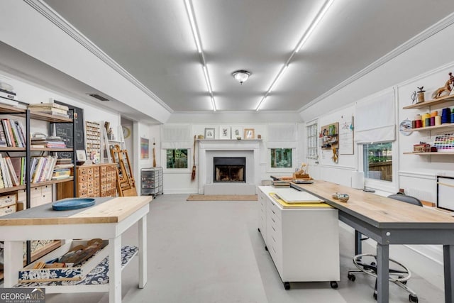 3250 Cobbs Farm Trl NW, Marietta, GA 30064 - office area featuring a fireplace with raised hearth and concrete floors