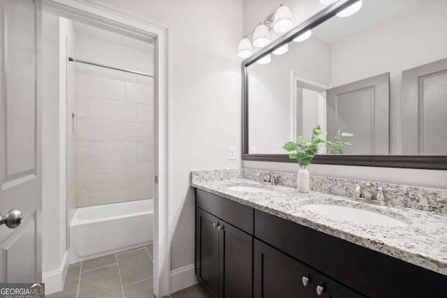 1596 Fearn Cir NE, Brookhaven, GA 30319 - bathroom with baseboards, double vanity, tile patterned flooring, and washtub / shower combination