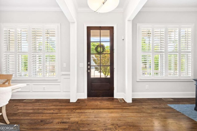 1596 Fearn Cir NE, Brookhaven, GA 30319 - foyer featuring ornamental molding and dark wood finished floors