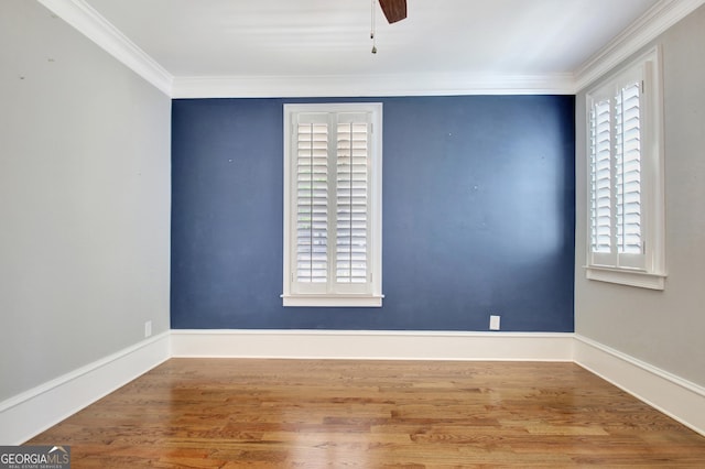 46 Horseshoe Bend Way, Senoia, GA 30276 - empty room featuring wood finished floors, ornamental molding, baseboards, and a ceiling fan