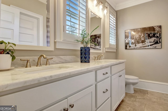 46 Horseshoe Bend Way, Senoia, GA 30276 - bathroom featuring crown molding, double vanity, and toilet