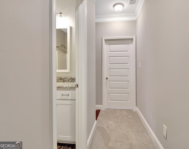 46 Horseshoe Bend Way, Senoia, GA 30276 - corridor with ornamental molding, carpet flooring, and baseboards