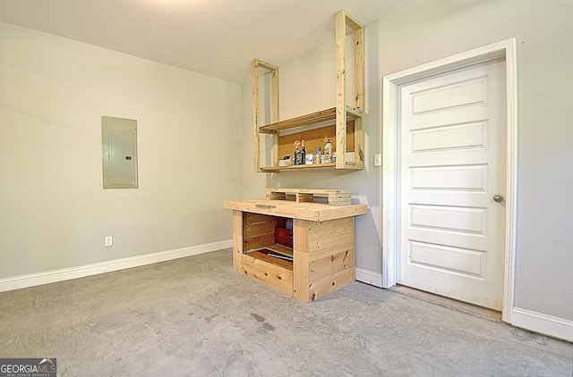 46 Horseshoe Bend Way, Senoia, GA 30276 - kitchen featuring electric panel, open shelves, baseboards, and concrete floors