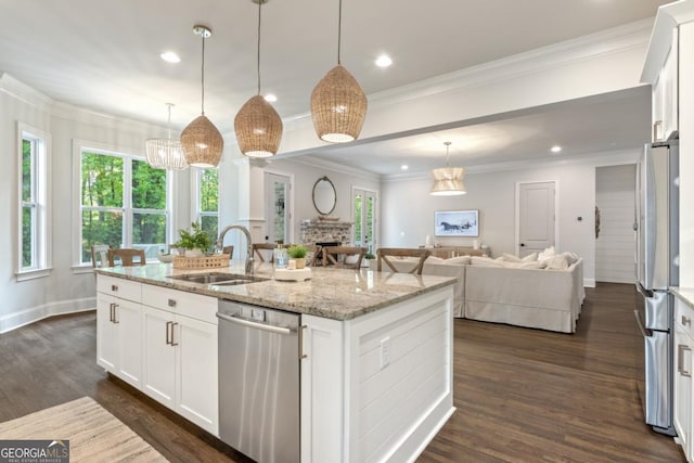 15626 Birmingham Hwy, Alpharetta, GA 30004 - kitchen with stainless steel appliances, open floor plan, healthy amount of natural light, recessed lighting, and crown molding