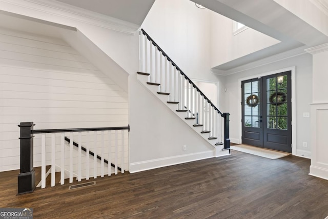 15626 Birmingham Hwy, Alpharetta, GA 30004 - foyer entrance with wood finished floors, stairway, and crown molding