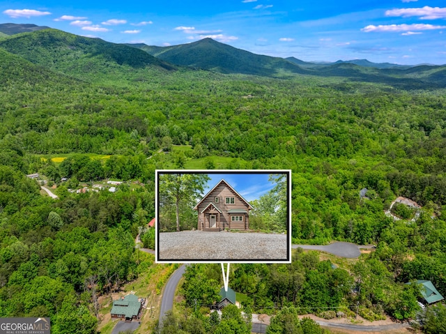 457 Monroe Ridge Rd, Sautee Nacoochee, GA 30571 - aerial overview of property's location featuring a forest, property parcel outlined, and mountains