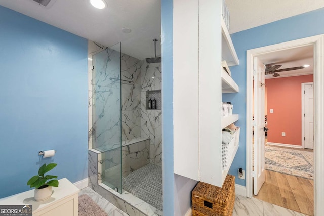 4259 Kings Troop Rd, Stone Mountain, GA 30083 - bathroom featuring a marble finish shower and recessed lighting