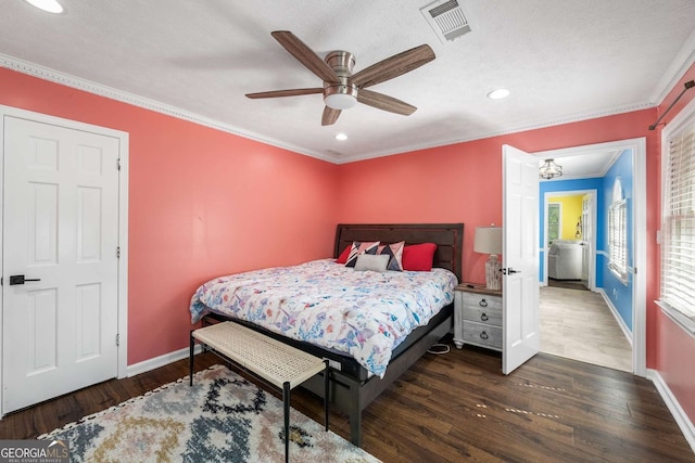 4259 Kings Troop Rd, Stone Mountain, GA 30083 - bedroom with wood finished floors, recessed lighting, ornamental molding, and ceiling fan