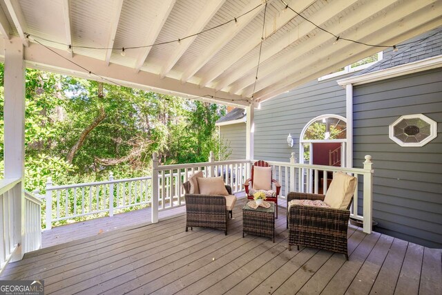 4259 Kings Troop Rd, Stone Mountain, GA 30083 - wooden terrace featuring outdoor lounge area