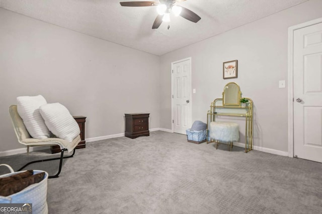 2959 Pritchards Mill Trl, Douglasville, GA 30135 - sitting room with ceiling fan, carpet, a textured ceiling, and baseboards