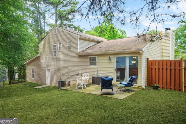 2959 Pritchards Mill Trl, Douglasville, GA 30135 - rear view of property with central AC unit, a chimney, and a patio