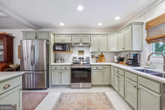 4442 Mclain Cir, Acworth, GA 30101 - kitchen featuring stainless steel appliances, under cabinet range hood, a sink, light countertops, and recessed lighting
