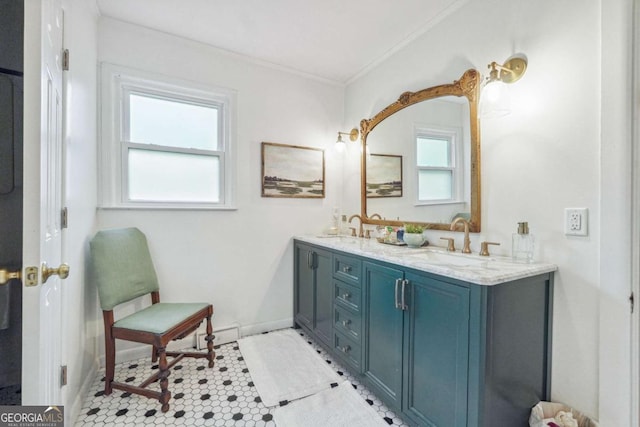 4442 Mclain Cir, Acworth, GA 30101 - bathroom featuring ornamental molding, double vanity, and baseboards
