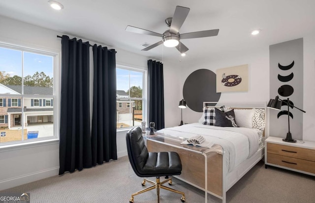 352 Foxglove Way, Mcdonough, GA 30253 - bedroom featuring light colored carpet, ceiling fan, and recessed lighting