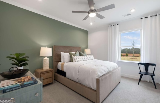 352 Foxglove Way, Mcdonough, GA 30253 - bedroom featuring light carpet, crown molding, a ceiling fan, and recessed lighting