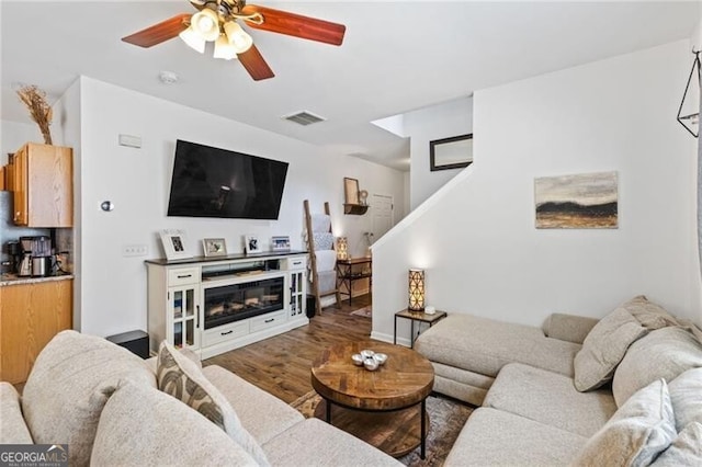 130 Nacoochee Way, Canton, GA 30114 - living room featuring wood finished floors and a ceiling fan