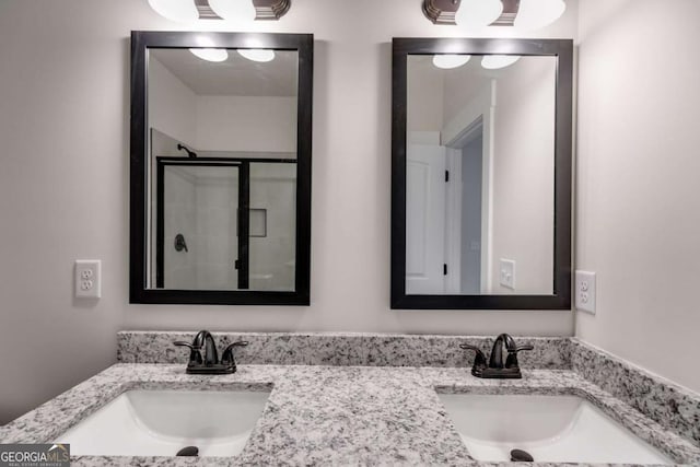 560 Coots Lake Rd, Rockmart, GA 30153 - full bathroom featuring double vanity and a shower stall