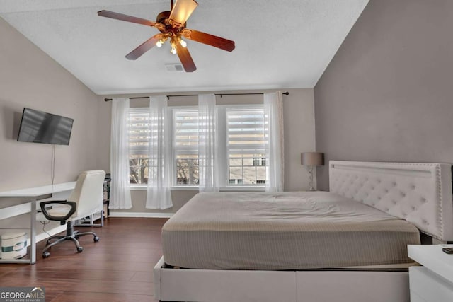 13300 Morris Rd Unit 62, Alpharetta, GA 30004 - bedroom with wood finished floors, lofted ceiling, a ceiling fan, and baseboards