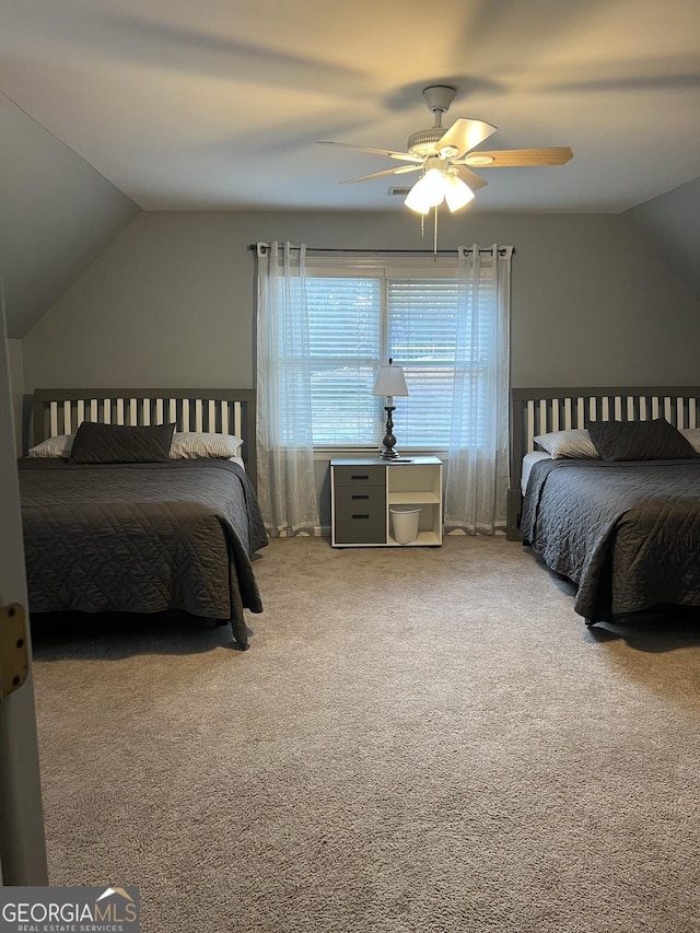 30 Highlands Ln, Oxford, GA 30054 - carpeted bedroom with vaulted ceiling and a ceiling fan