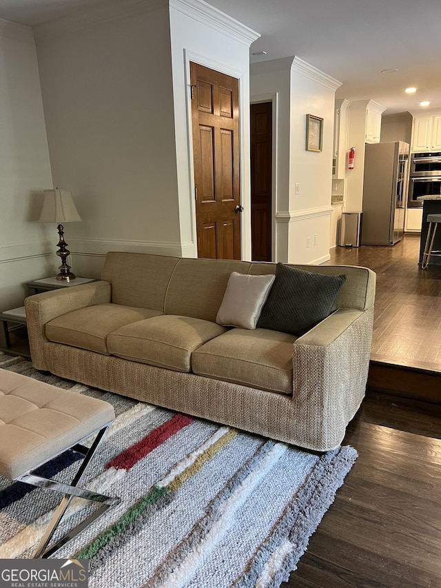 30 Highlands Ln, Oxford, GA 30054 - living area with dark wood-style flooring, recessed lighting, crown molding, and baseboards