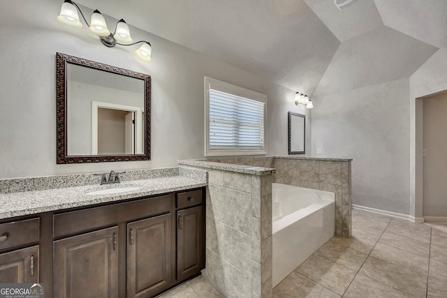 1231 Fawndale Dr NW, Kennesaw, GA 30152 - full bath featuring a garden tub, vanity, tile patterned flooring, and lofted ceiling