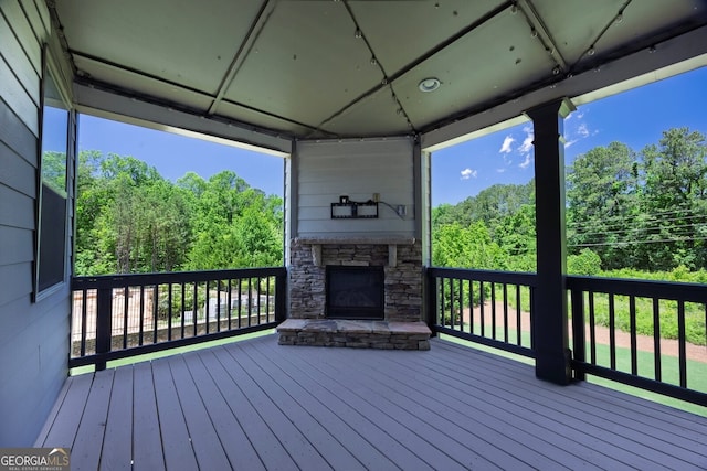 1231 Fawndale Dr NW, Kennesaw, GA 30152 - wooden terrace with a gazebo and a fireplace