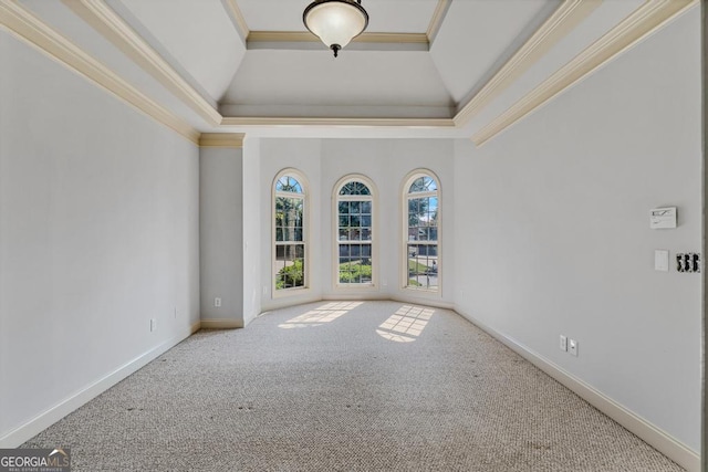 1500 Royce Dr, Locust Grove, GA 30248 - empty room featuring carpet floors, a raised ceiling, ornamental molding, baseboards, and a high ceiling