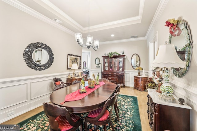332 Rosshandler Rd, Suwanee, GA 30024 - dining area with a chandelier, light wood finished floors, a decorative wall, a wainscoted wall, and recessed lighting