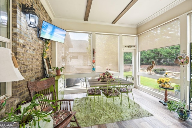 332 Rosshandler Rd, Suwanee, GA 30024 - sunroom / solarium featuring wood finished floors and crown molding