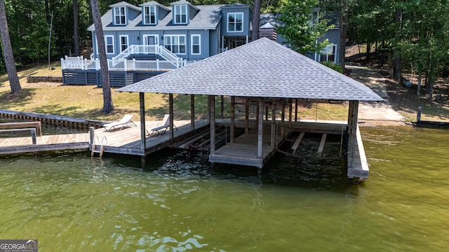 230 Kelly Dr, Hamilton, GA 31811 - dock area featuring a water view, stairway, and boat lift